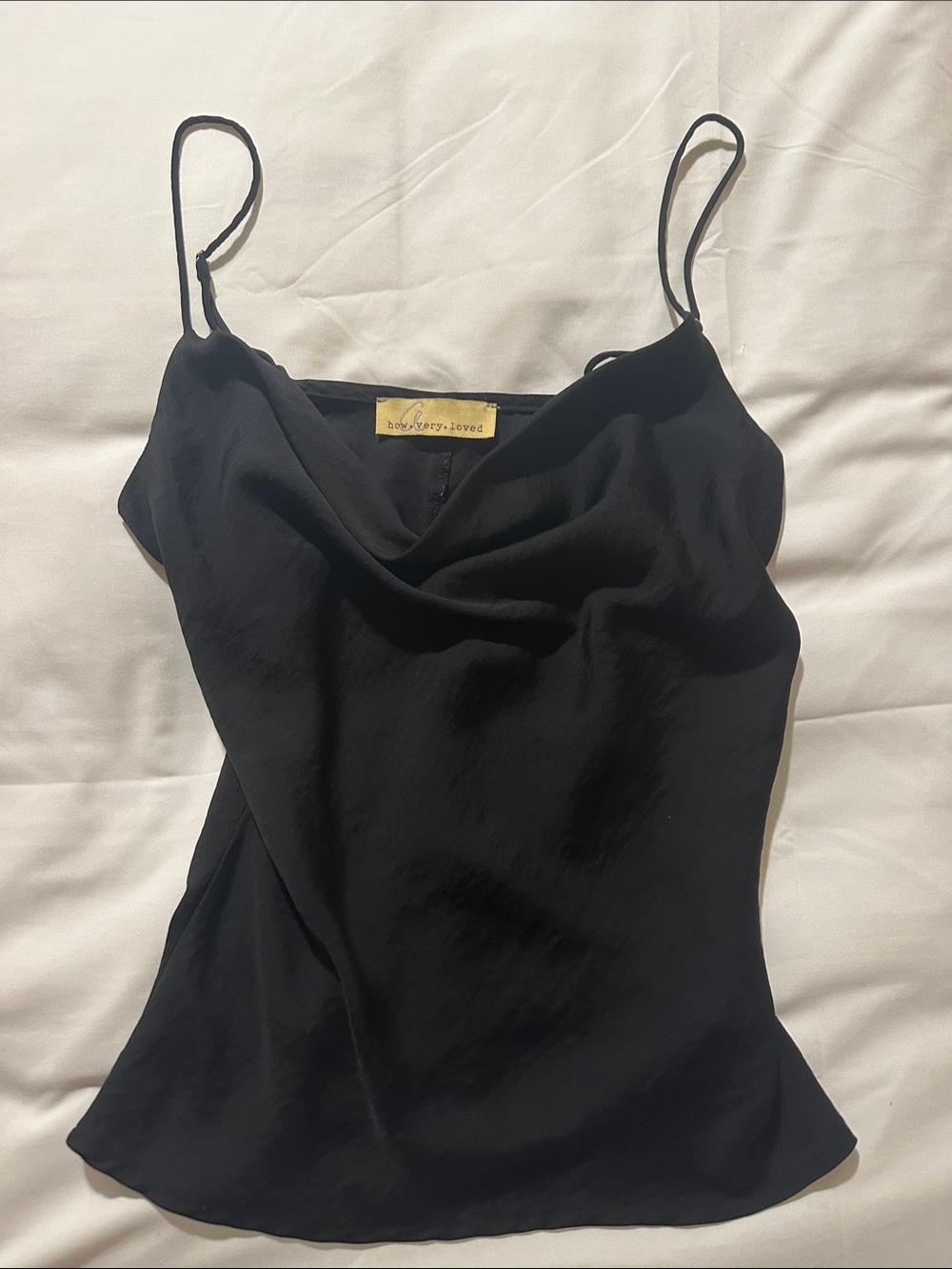 Women’s Elegant Black Cowl Neck Satin Camisole Top